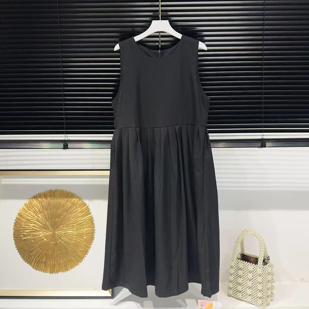 xs胸88长102时尚无袖圆领连衣裙气质大摆A字长裙女夏季 8000