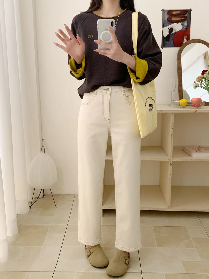 小雅姐姐  【四面弹】春季韩系立体设计百搭休闲直筒牛仔裤IN56