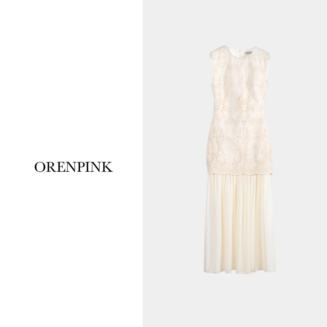 OREN PINK/奥粉25年新款法式精致刺绣气质时尚背心女装连衣裙