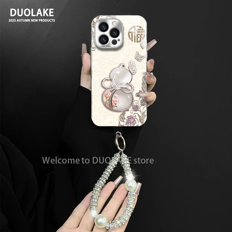 百福葫芦适用苹果vivo华为oppo小米iPhone17电镀玻璃防摔手机壳潮