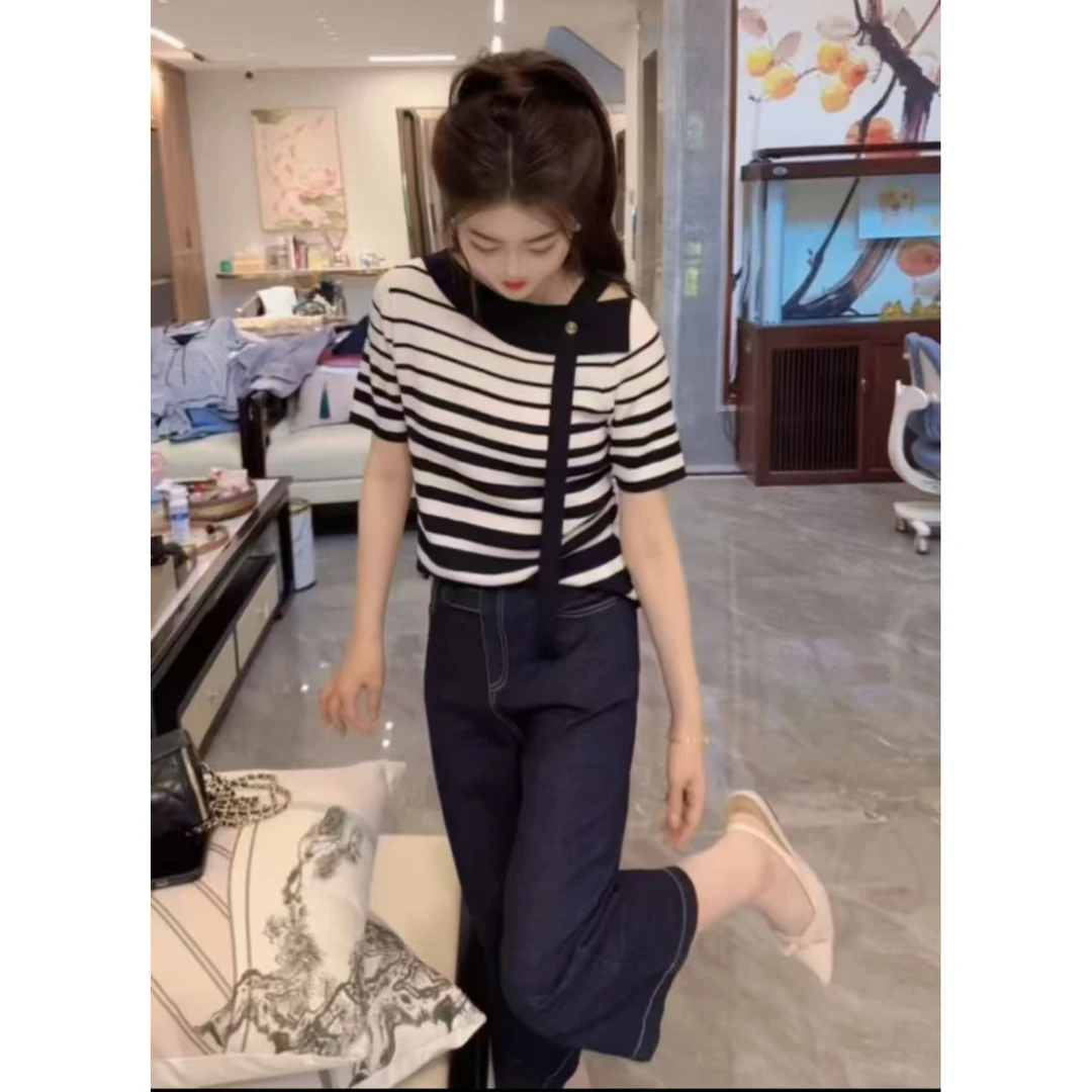 『条纹休闲A』设计显瘦百搭时尚T恤86032