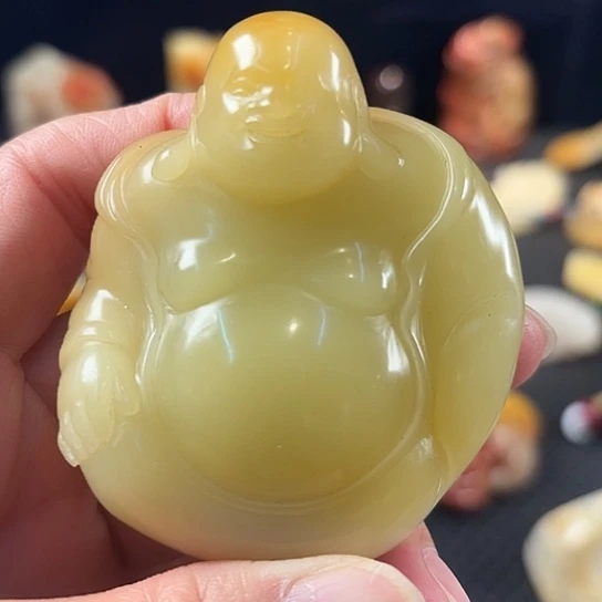 寿山石芙蓉弥勒手把件