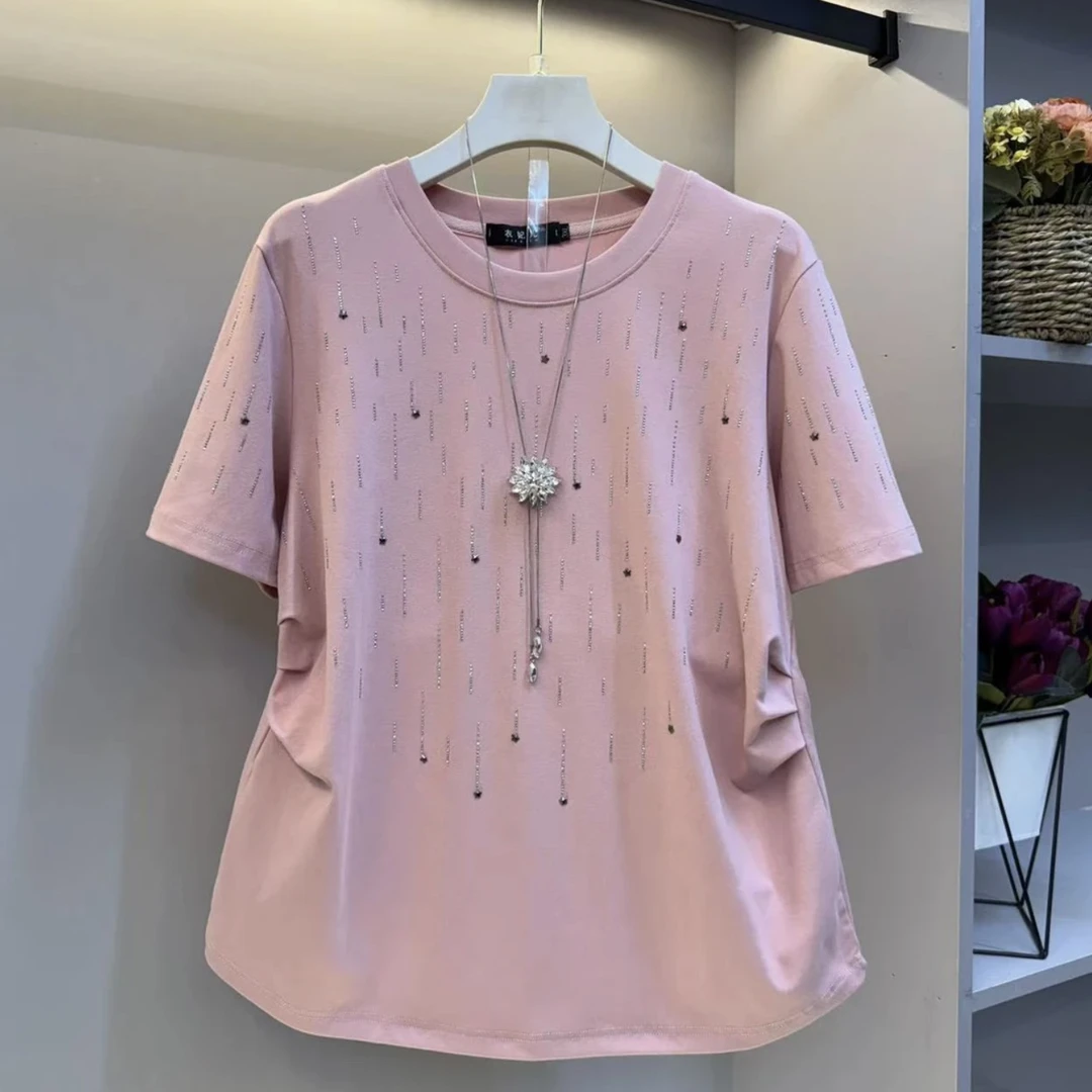 短袖立体裁剪重工钉珠短袖T恤时尚夏装显瘦气质收腰