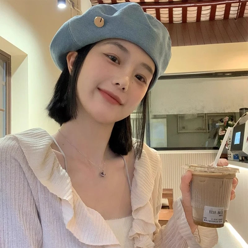 网红款画家帽日系复古牛仔贝雷帽女生韩版大头围显脸小八角帽子