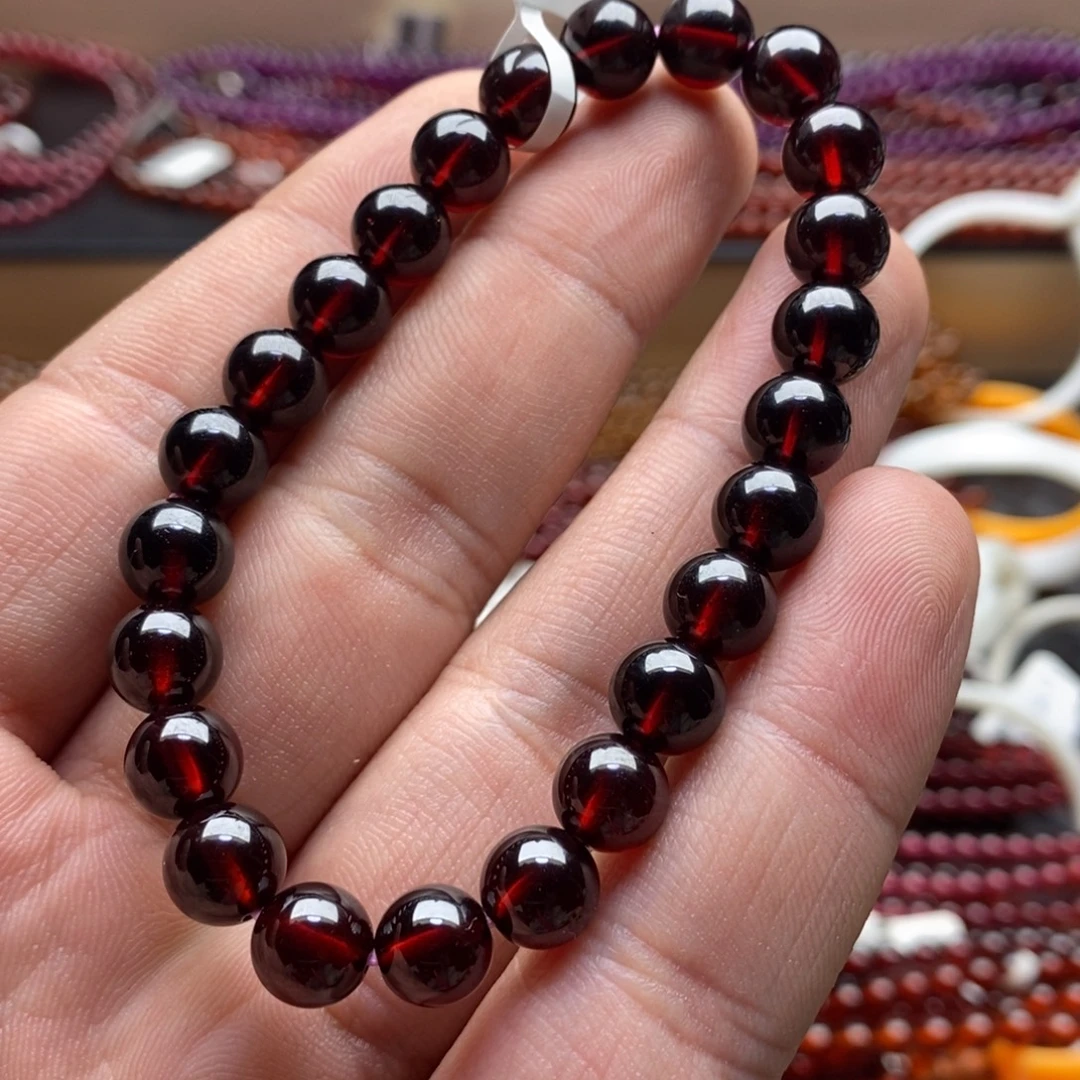 石榴石手链未镶嵌8mm酒红色