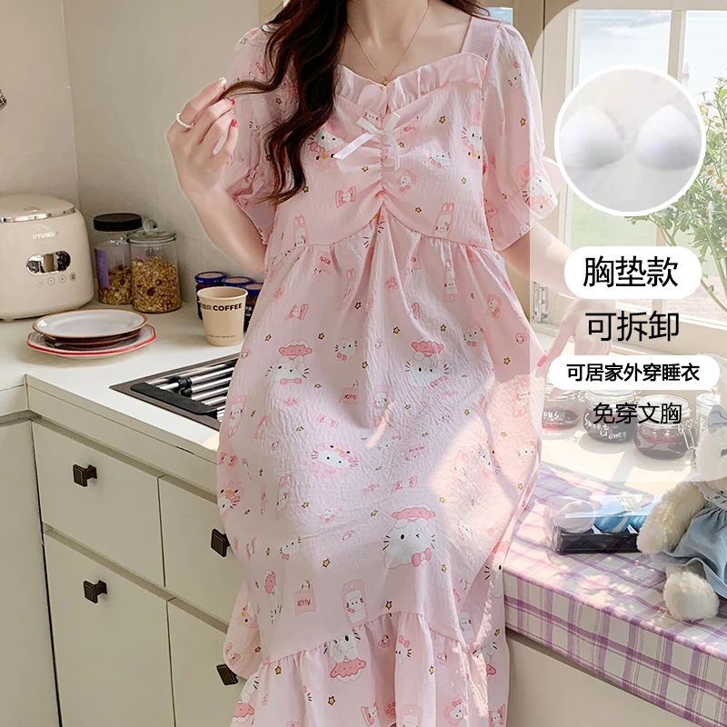 睡裙女款带胸垫夏季薄款短袖圆点甜美公主风夏天新款家居服129