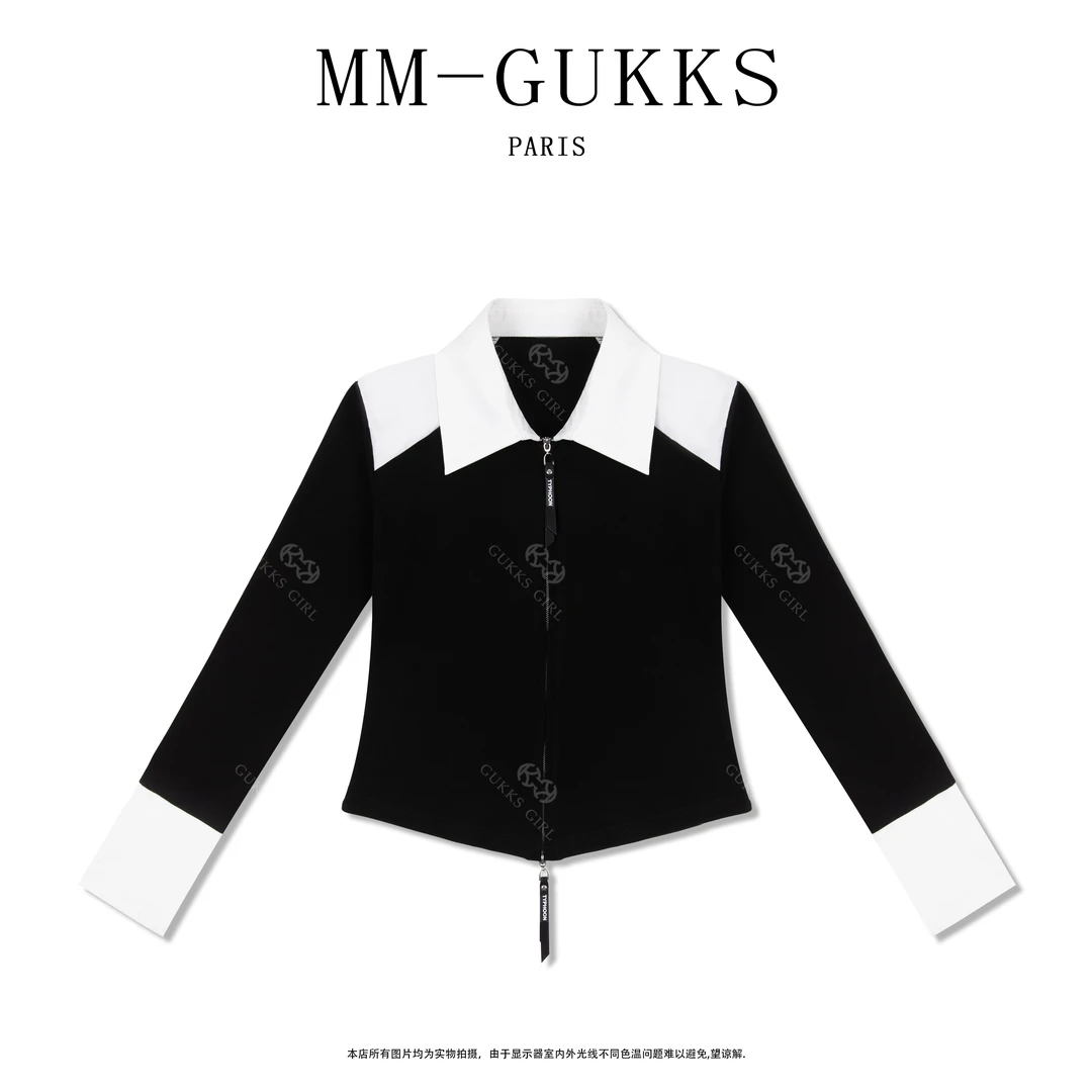 明明GUKKS/ 2025春秋新款修身撞色系百搭开衫显瘦上衣