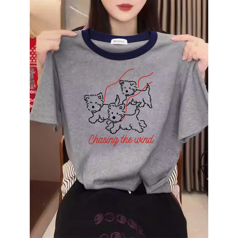 小众正肩撞色纯棉短袖t恤女装ins时尚百搭洋气灰色上衣夏季潮牌