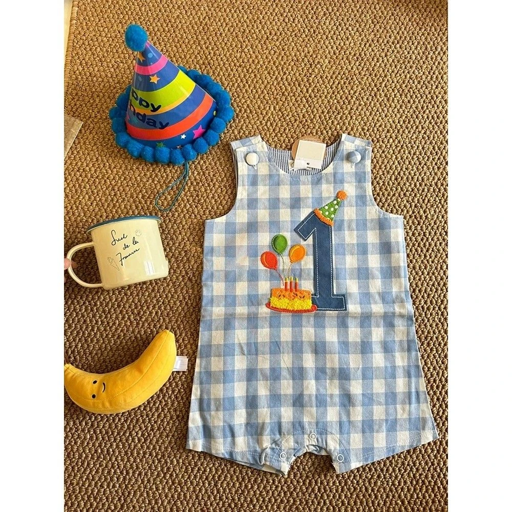 宝宝夏天生日周岁超洋气休闲婴幼儿格子爬爬服夏季薄款婴儿连体衣