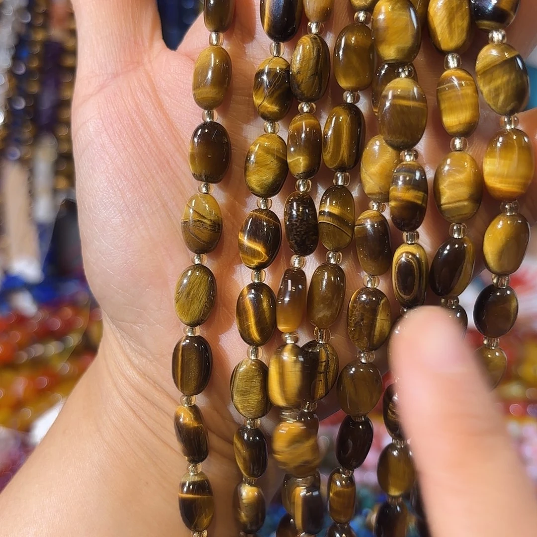 玛瑙/玉髓银S925镀金镶嵌珠宝半成品虎眼土豆8-12一条