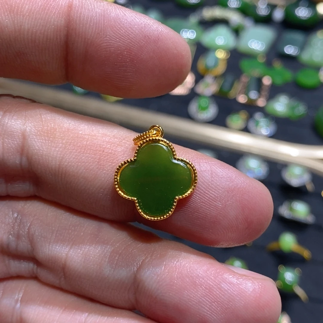和田玉（碧玉）耳饰银S925镶嵌