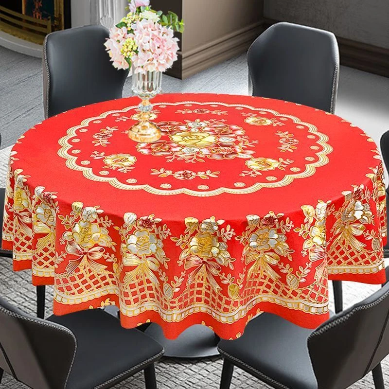2026年新款红色加厚防水防油防烫免洗桌布家用酒店婚宴通用桌布