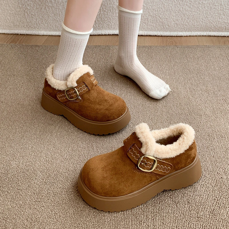 爆款乐福鞋雪地棉鞋2025新款冬季厚底增高雪地靴女加绒加厚勃肯鞋