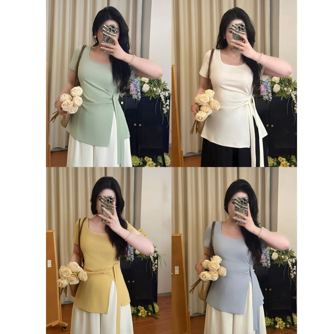 现货【小雨】欧若风胖MM大码新款时尚显瘦设计感小众上衣T恤04038D