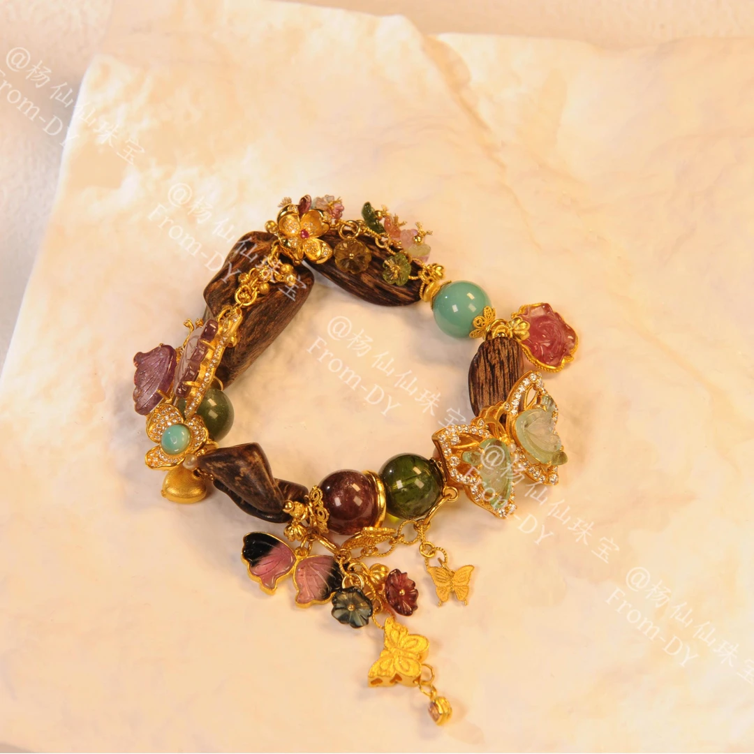 【杨仙仙珠宝】18K厚金镶嵌达拉干沉水沉香多宝手串-A3649