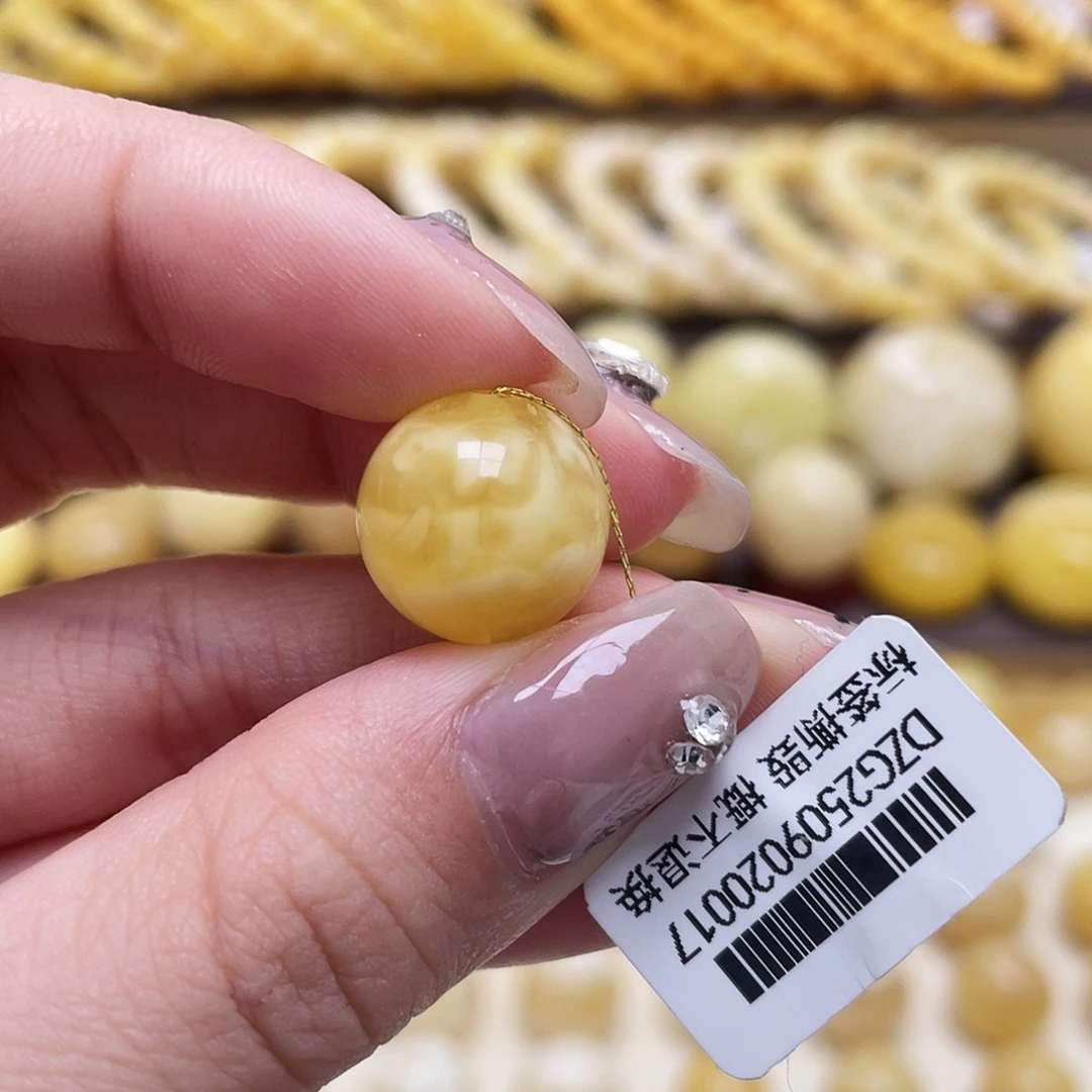 琥珀未镶嵌裸石14mm圆珠瑕