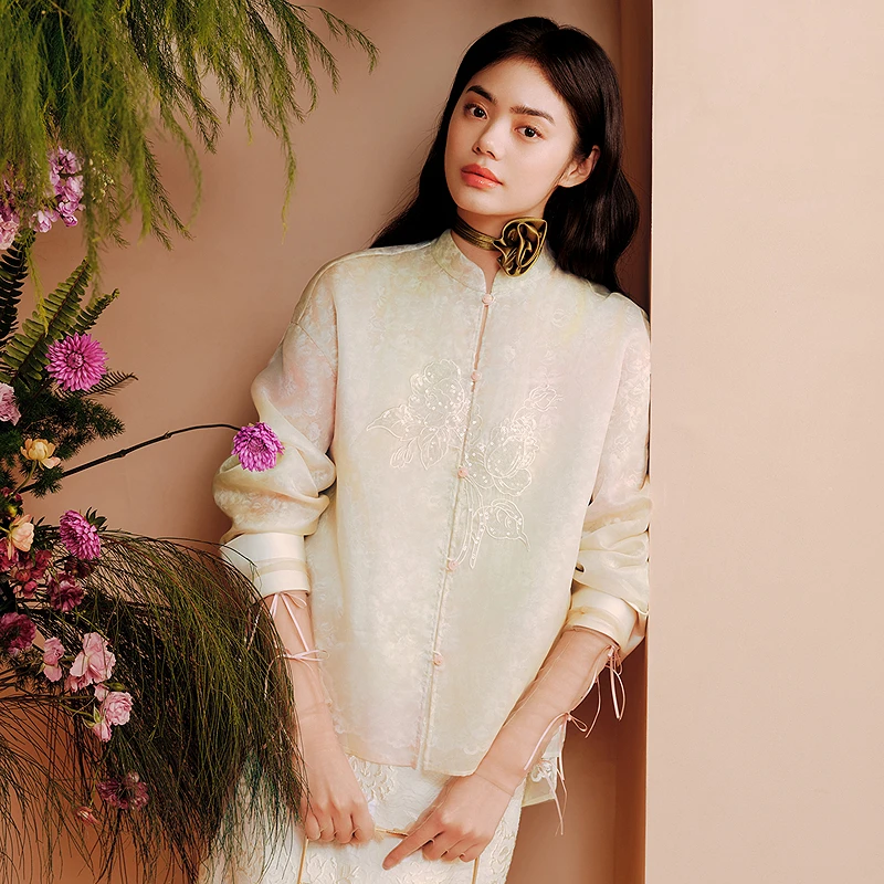 【幻彩新中式】桑蚕丝国风外套高奢刺绣DOUBLOVE贝爱2025春季新款