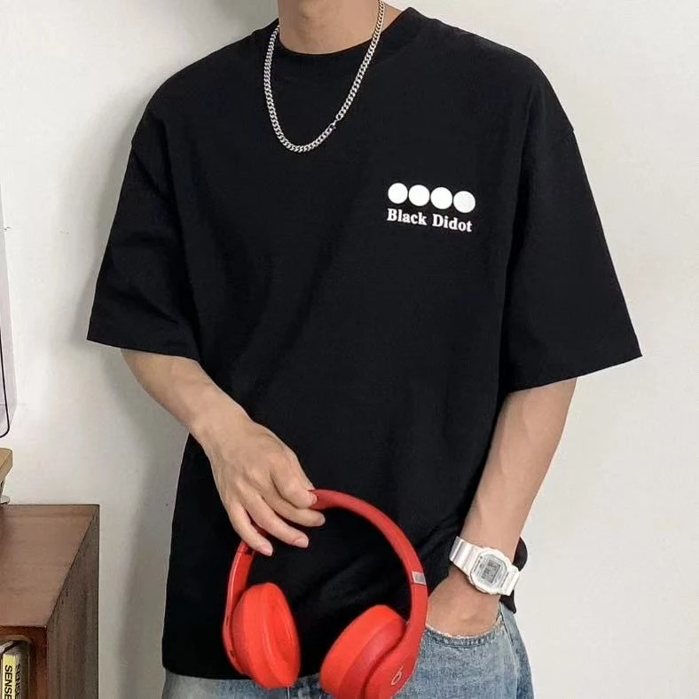 424/8150 /128/119-9重磅高品质圆领短袖T恤男休闲字母印花宽松潮