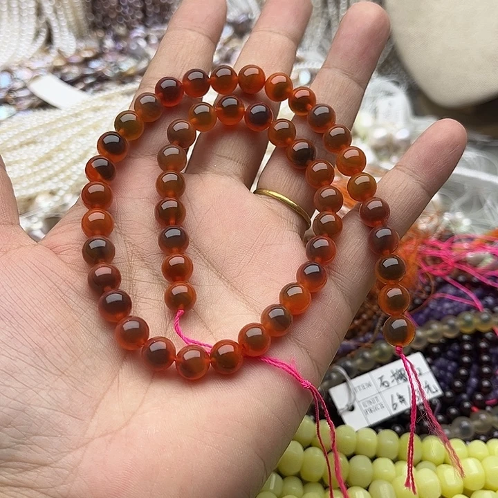 玛瑙/玉髓未镶嵌珠宝半成品一条8mm左右糖心玛瑙