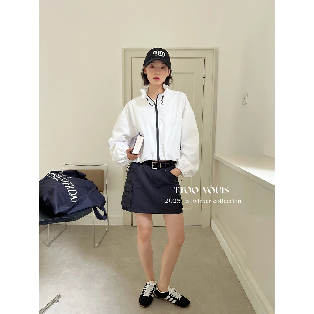 秋季新款甜酷少女风腰带带安全内里纯棉a字短裙女