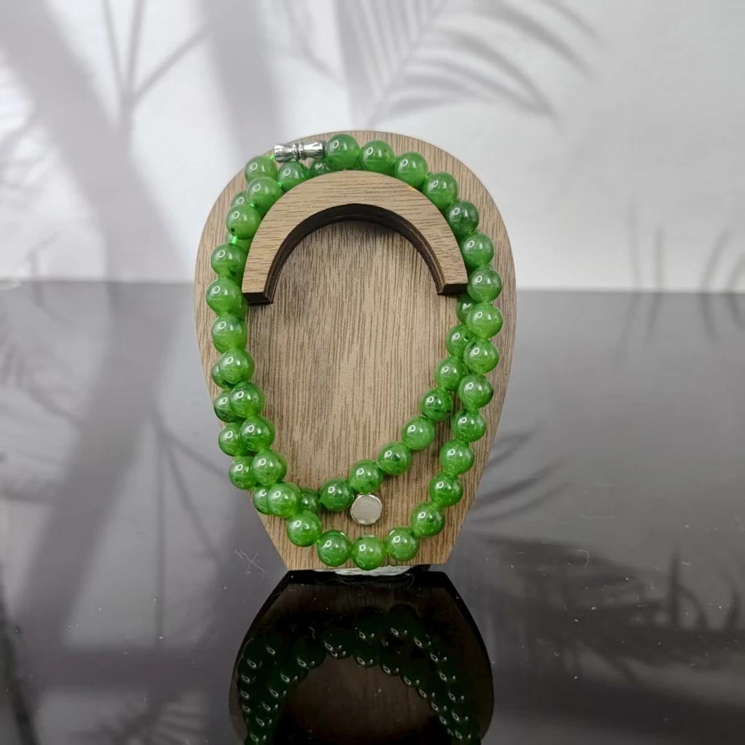 X和田玉碧玉圆珠项链（卡8）3292