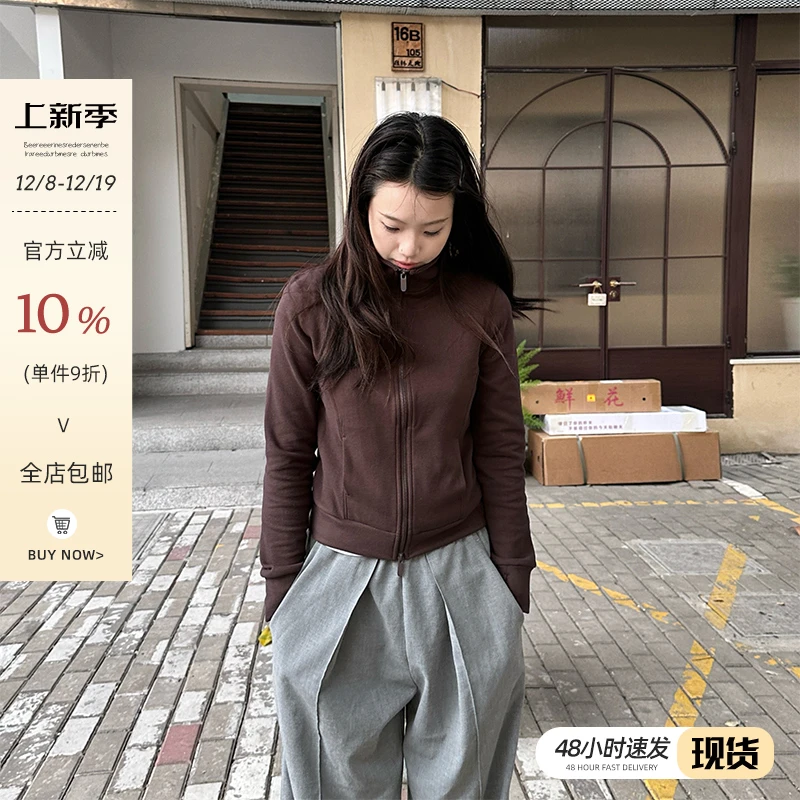 立领长袖女保暖外套短外套时尚显瘦通勤跑步大袖加绒