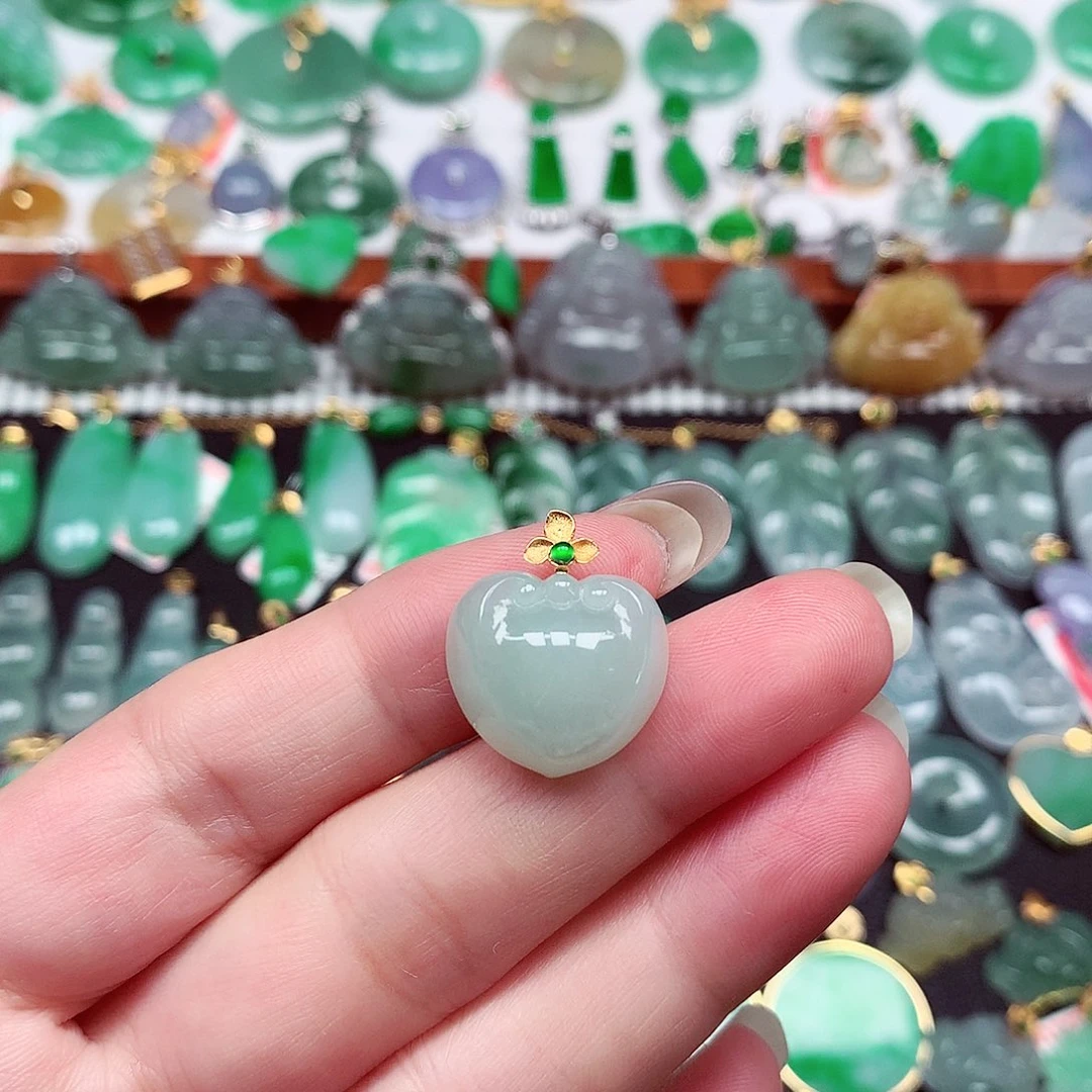 吊坠(不含链)18K金镶嵌翡翠天然翡翠A货