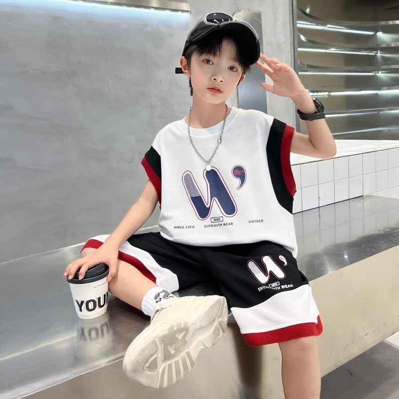 MK&UR.BV男童夏季无袖套装2025新款儿童运动服背心两件套男孩薄款