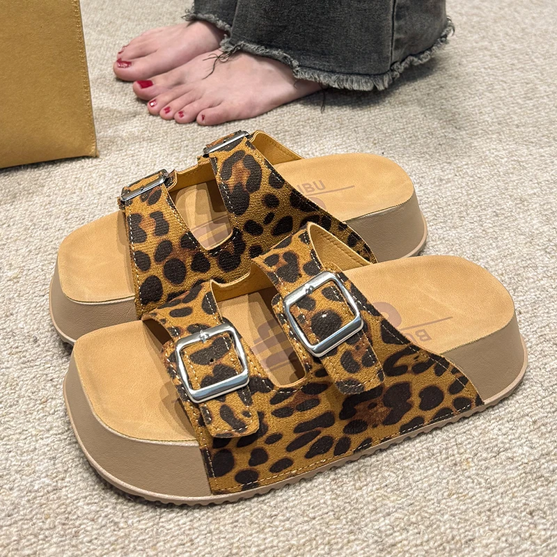 ECAC复古厚底勃肯拖鞋女新款夏季平底沙滩鞋百搭轻便一字拖凉拖鞋