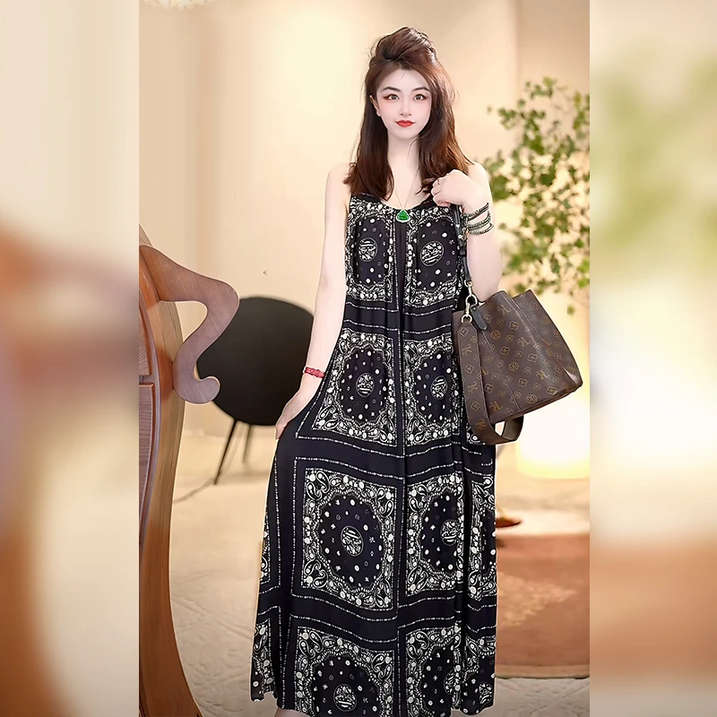 【Linda姐高端线】时尚复古气质内搭印花吊带裙连衣裙AA5LYH0246