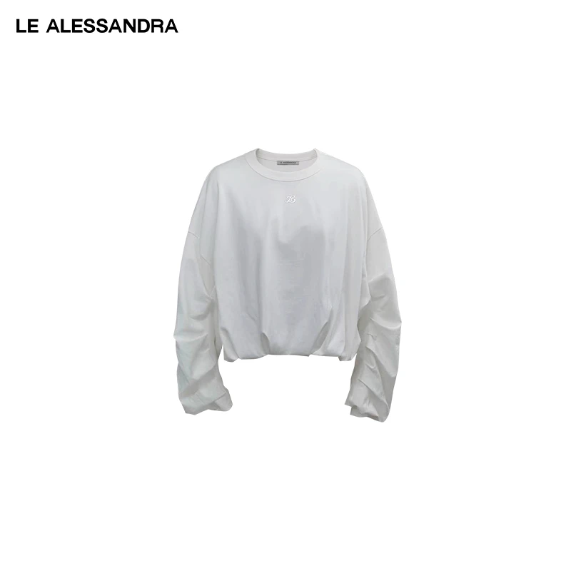 品牌直营 LE ALESSANDRA 棉质宽松云朵褶皱圆领卫衣上衣