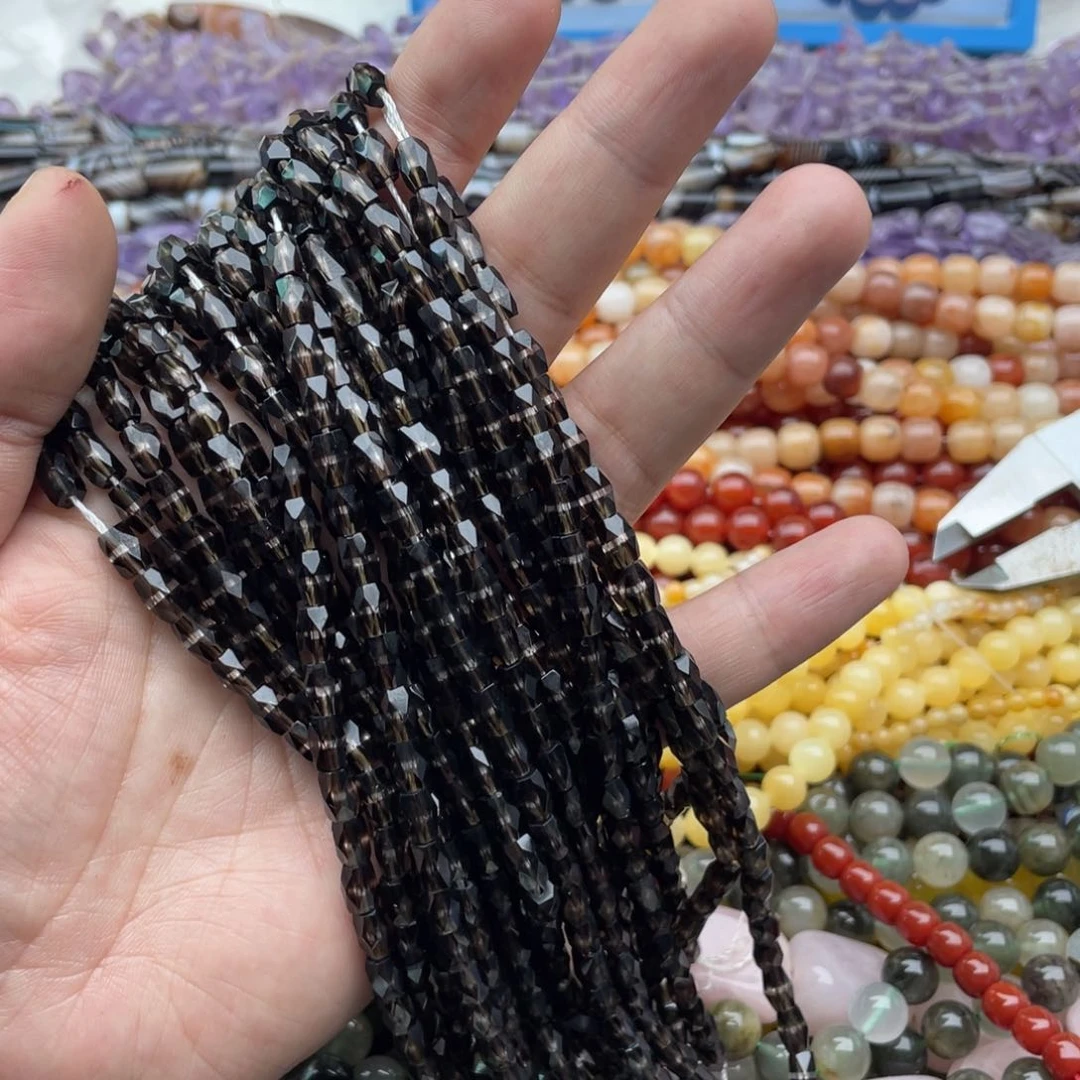 玛瑙/玉髓珠宝半成品未镶嵌三条装4*7飘花黑水晶管珠