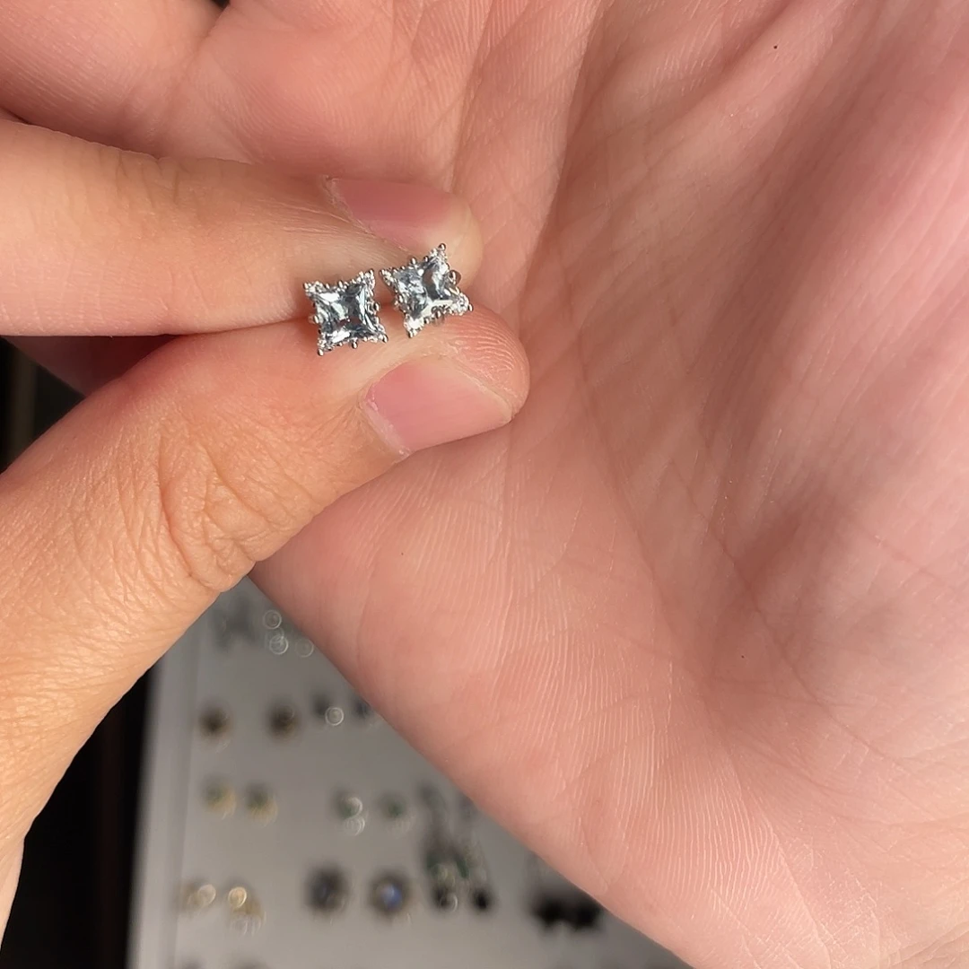 海蓝宝石耳钉银S925镶嵌N*拍两份