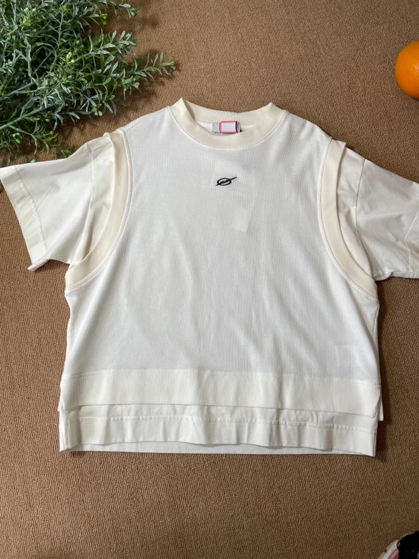 0748 白色假两件T恤