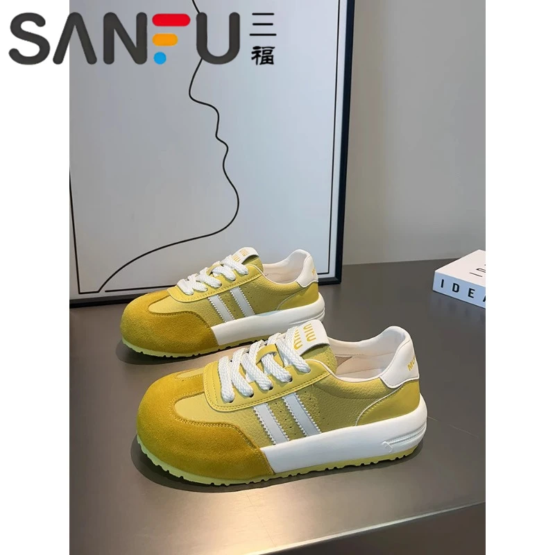 三福厚底休闲板鞋德训鞋女款小白鞋2025春夏新款运动休闲百搭女鞋