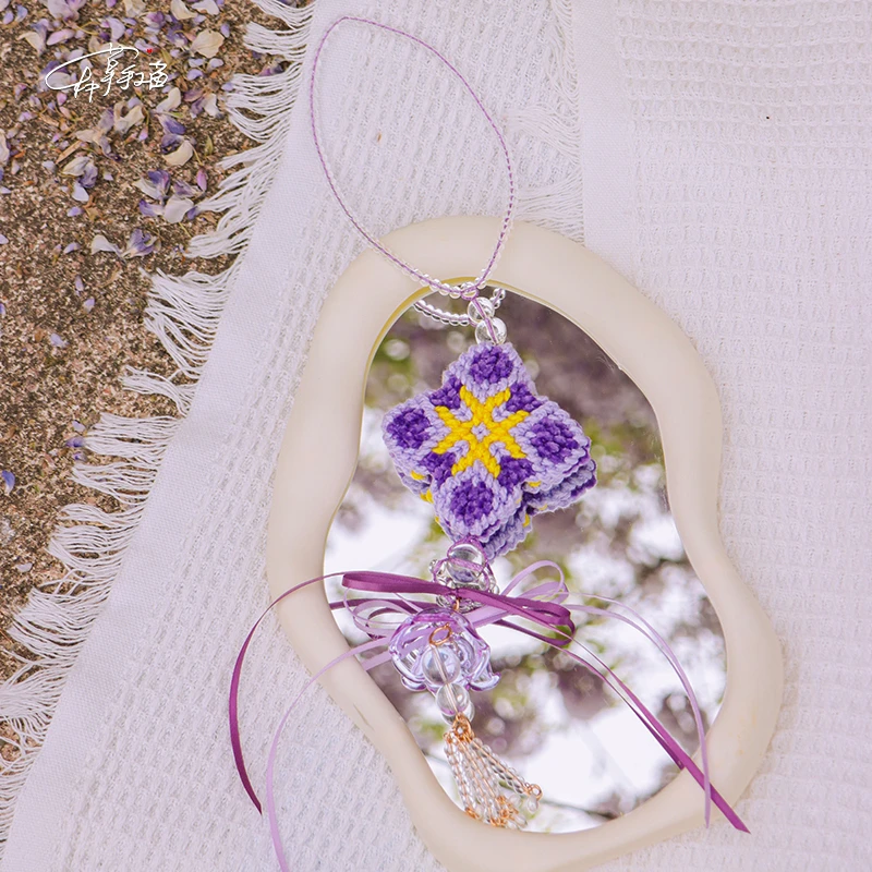 种草手工菌 原创小众国风编绳紫藤萝风铃挂件挂饰 春天diy材料包