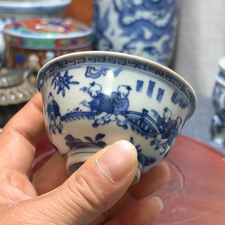 摆件瓷孙*青花花卉纹饰主人杯