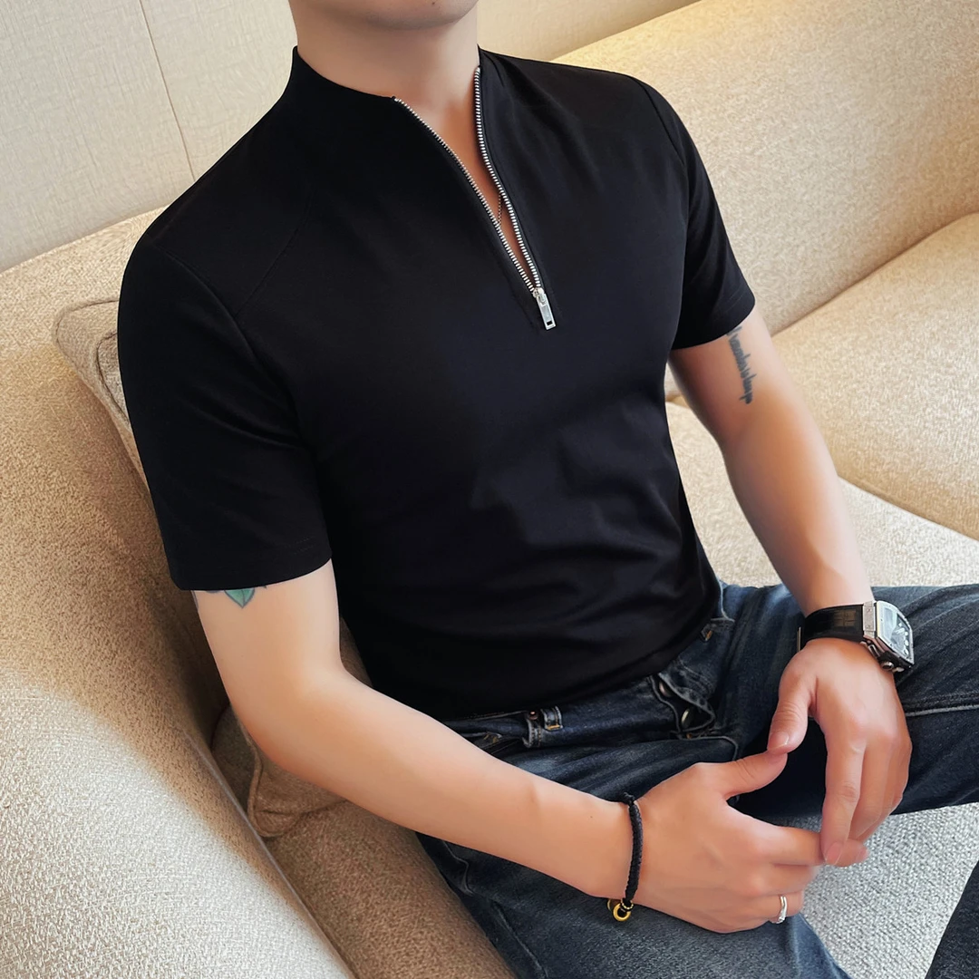 拉链立领短袖POLO衫男士修身运动时尚休闲体恤夏季半袖翻领T恤衫