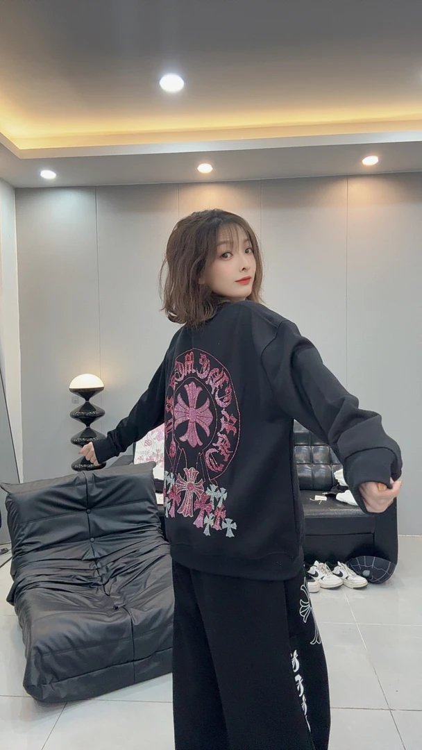 【W407】烫钻大十字架秋冬420G卫衣加绒加厚百搭时尚休闲男女同款