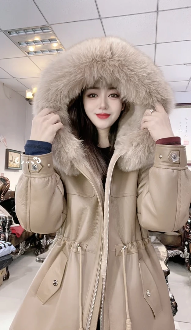 皮掌柜推荐2024冬季新品女装皮毛一体真皮绵羊皮WS 5819