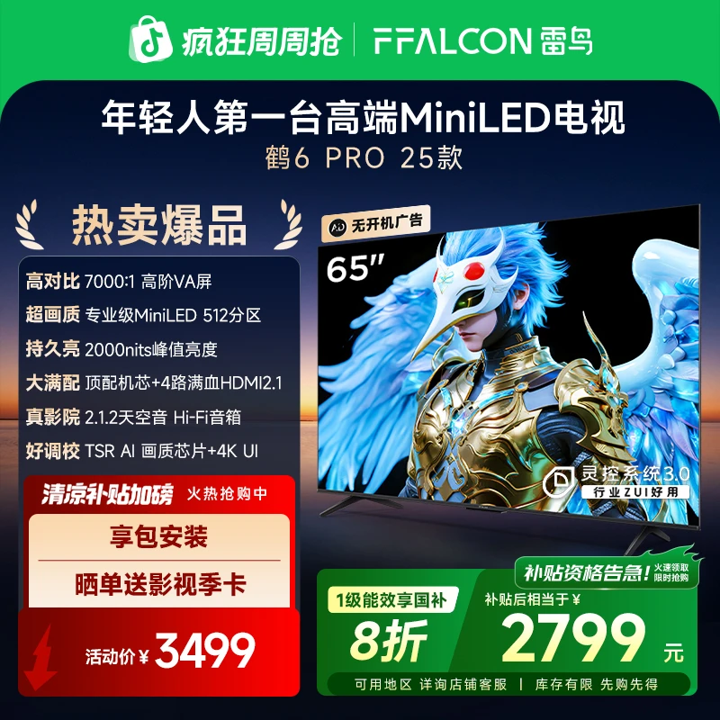 【热卖爆品】雷鸟 鹤6 Pro 25款 65英寸MiniLED 超清高刷电视机