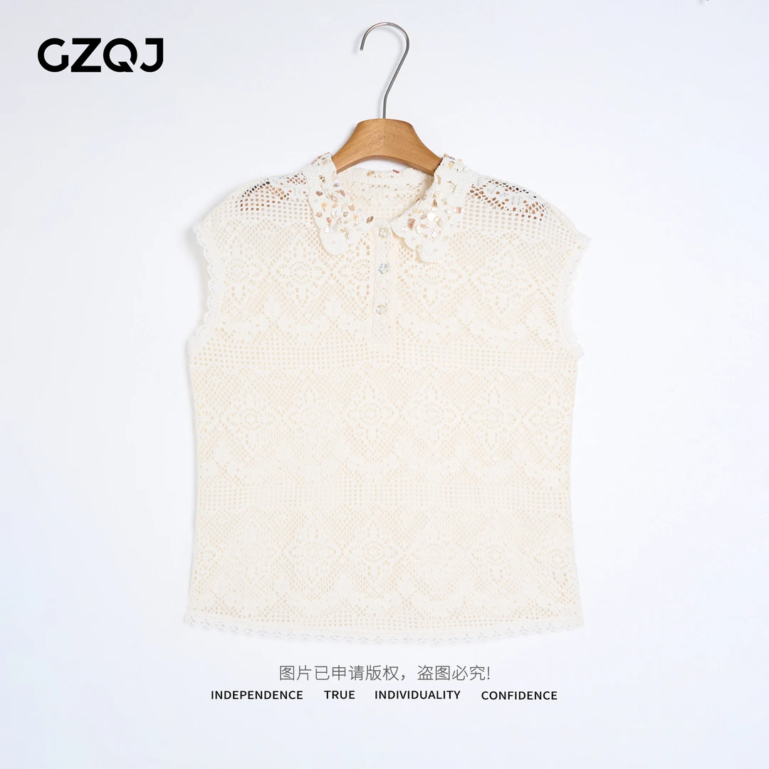 老琴私服 【云庭珠语】欧若风复古重工烫钻钩花镂空背心女夏 5328