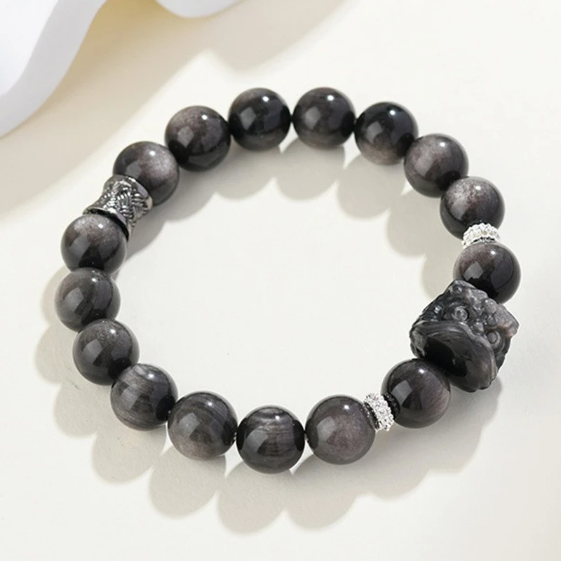 合金手链 2025年新款黑珠醒狮头手链男简约大气百搭手串送礼物