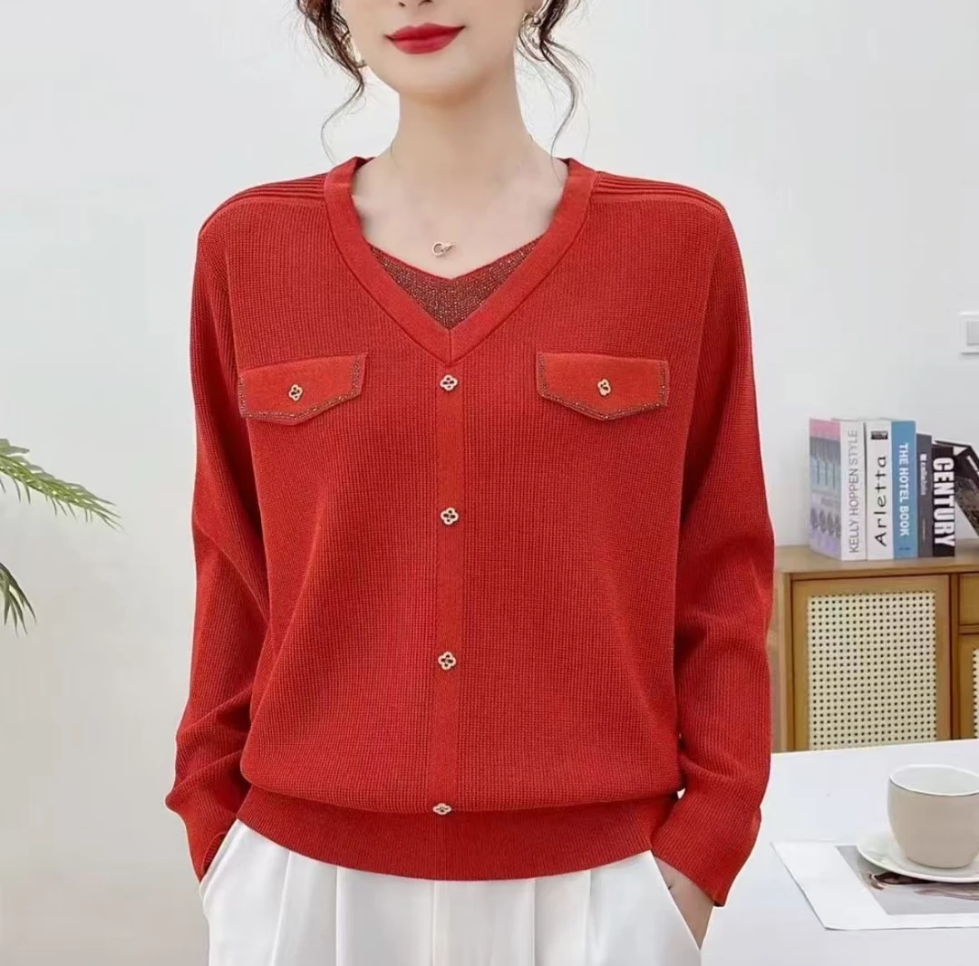 DW-新款高档气质镶钻V 领假两件S2595