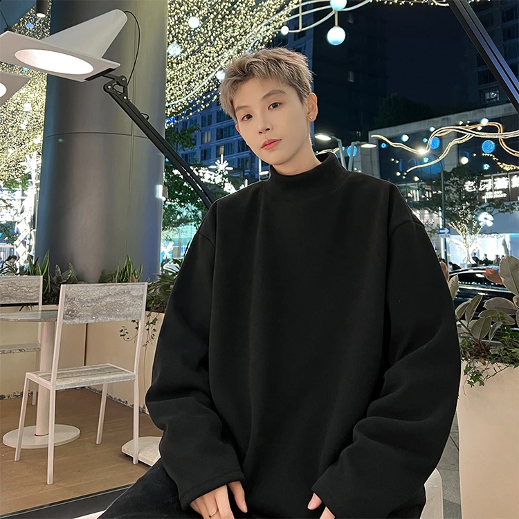 打底衫男秋冬加绒加厚保暖内衣半高领德绒百搭宽松长袖上衣服潮流