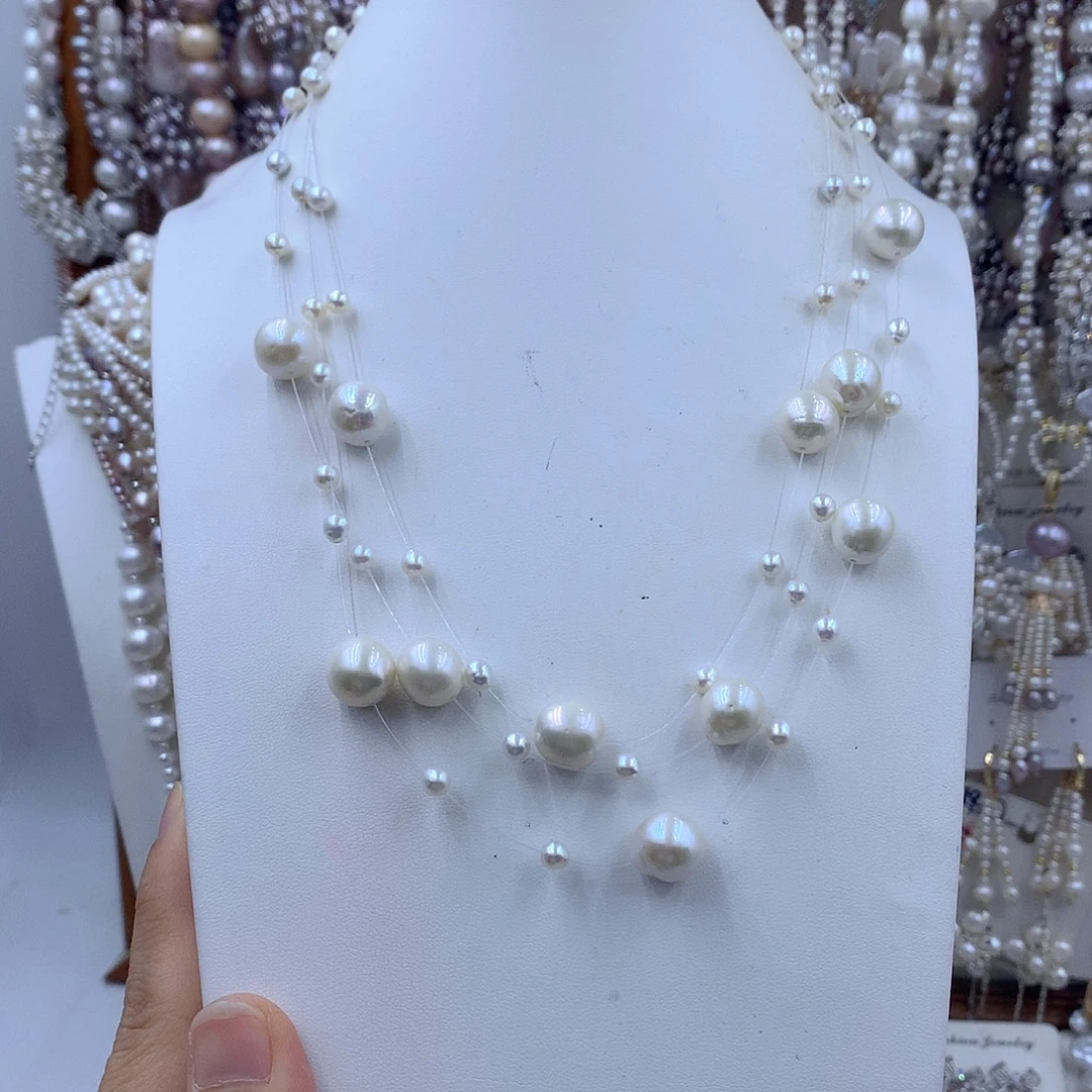 咖***啡淡水珍珠银S925镶嵌项链耳饰