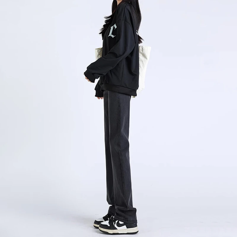 高腰窄版直筒牛仔裤女小个子2025年春夏新款宽松显瘦烟管拖地裤