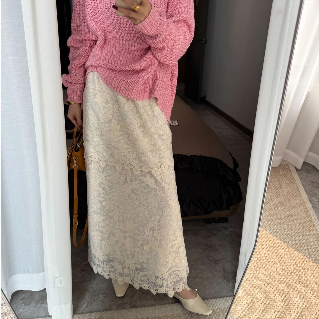 大嘴新款高级重工高腰显瘦蕾丝半裙32903