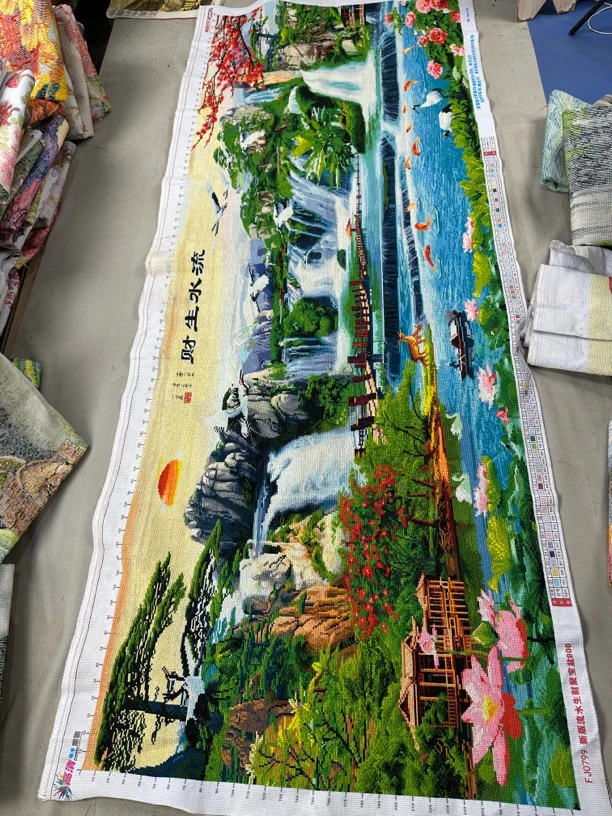 2.8✖️1.2米流水生财满绣十字绣成品