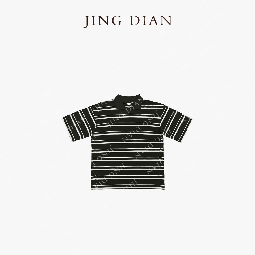 【JD】定制款黑色绿条纹翻领短袖polo短袖T